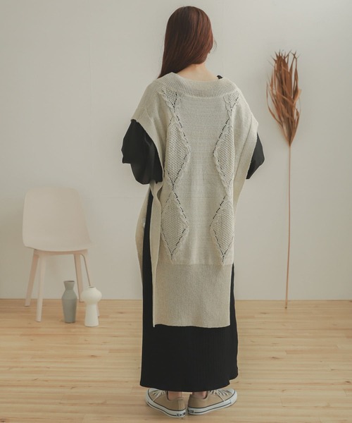 SENSE OF PLACE by URBAN RESEARCH（センスオブプレイスバイアーバンリサーチ）の「ロングケーブルベスト（ベスト・レディース・アイボリー/ベージュ/ブラック・ONE）」の6枚目の写真