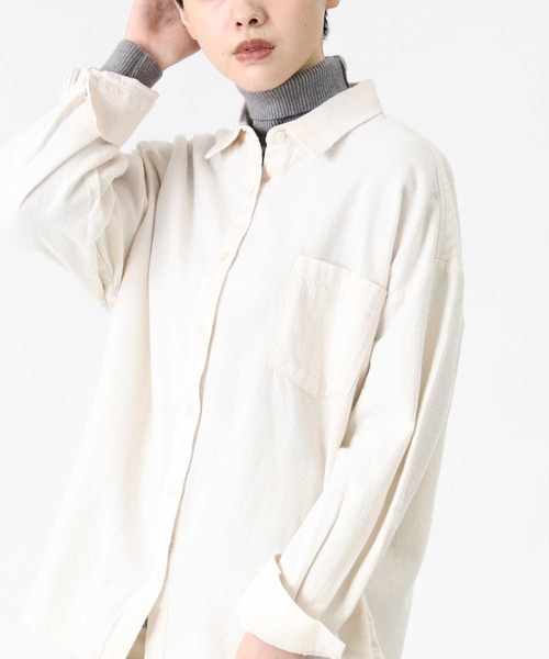 HONEYSUCKLE ROSE(ハニーサックルローズ)の「【HONEYSUCKLE ROSE】ネル無地シャツ(シャツ/ブラウス・レディース・ブラウン/オフホワイト/ライトベージュ・M/L)」の2枚目の写真