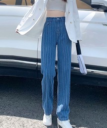 me+em select | ミックスストラップ ハイウエスト ストレート デニム(デニムパンツ)