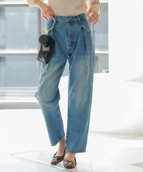 KOBE LETTUCE(コウベレタス)の「ウエストタックデニムパンツ(デニムパンツ・レディース・サックスブルー/ブラック系/インディゴブルー・S/M)」の2枚目の写真