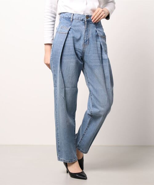 KOBE LETTUCE(コウベレタス)の「ウエストタックデニムパンツ(デニムパンツ・レディース・サックスブルー/ブラック系/インディゴブルー・S/M)」の6枚目の写真