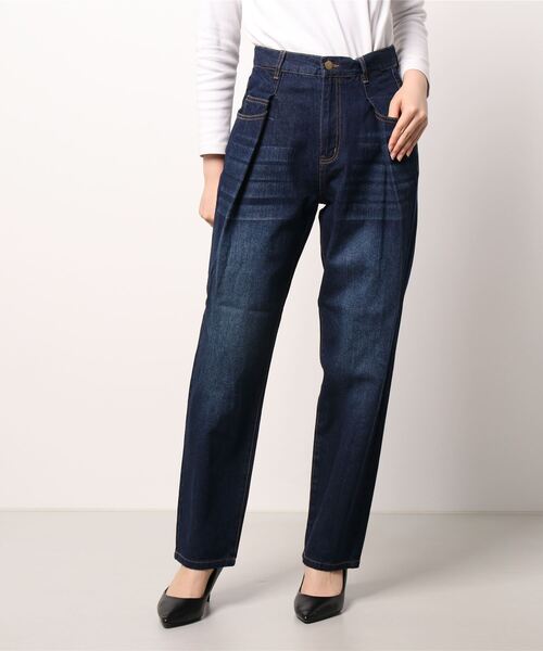 KOBE LETTUCE(コウベレタス)の「ウエストタックデニムパンツ(デニムパンツ・レディース・サックスブルー/ブラック系/インディゴブルー・S/M)」の8枚目の写真