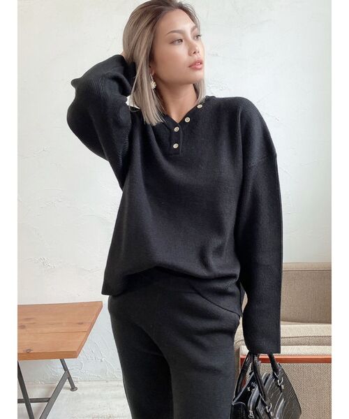 GYDA(ジェイダ)の「【セットアップ着用可】ヘンリーネック ニットトップス(ニット/セーター・レディース・ブラック/ベージュ/パープル・FREE)」の4枚目の写真