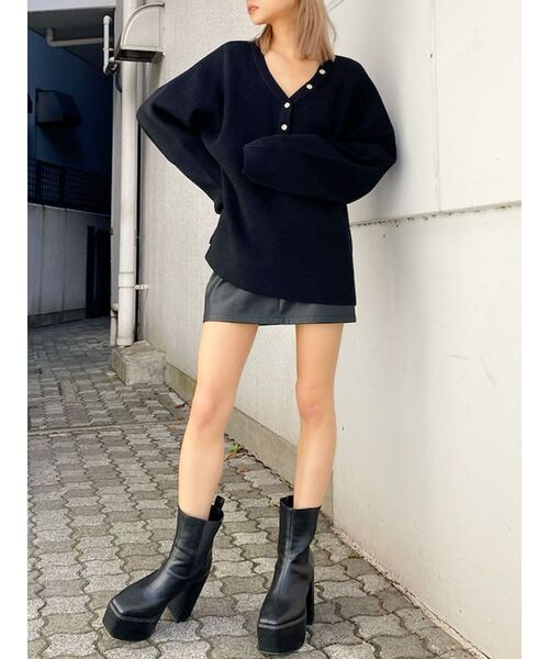 GYDA(ジェイダ)の「【セットアップ着用可】ヘンリーネック ニットトップス(ニット/セーター・レディース・ブラック/ベージュ/パープル・FREE)」の18枚目の写真