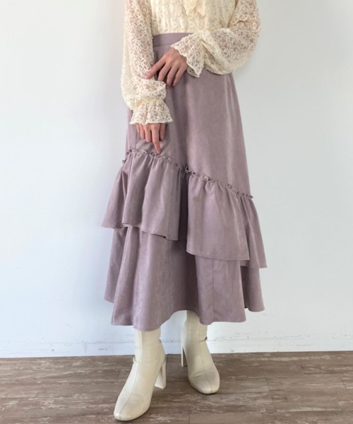 Areeam(アリーム)の「思い出を重ねていくフリルスカート(スカート・レディース・ピンク/キャメル・FREE)」の2枚目の写真
