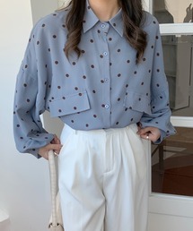 ボリュームスリーブドットシャツブラウス