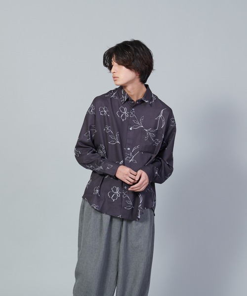 UNIIT（ユニット）の「【UNIIT／ユニット】とろみジョーゼットルーズシャツ（シャツ/ブラウス・メンズ・ライトグレー/ブラック/グリーン/ブルー・SMALL/MEDIUM/LARGE）」の2枚目の写真