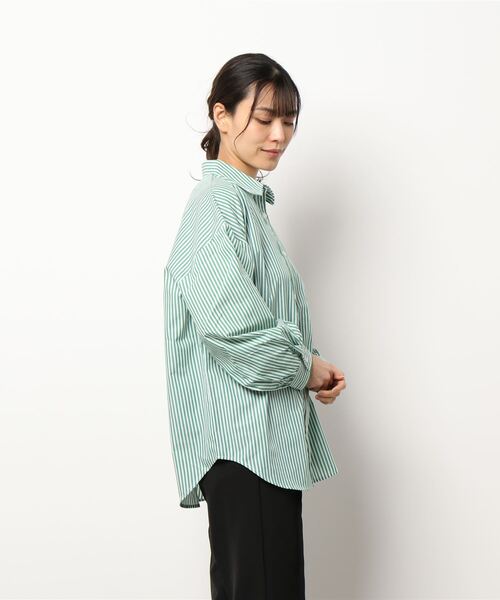 SpRay(スプレイ)の「ストライプ BIGシャツ(シャツ/ブラウス・レディース・ブラック/サックスブルー/ピンク/オレンジ/グリーン/マスタード・FREE)」の7枚目の写真