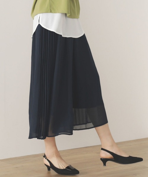 BEAMS HEART(ビームスハート)の「BEAMS HEART / シフォンプリーツ パンツ(その他パンツ・レディース・ネイビー/サックスブルー/ベージュ/ライム・FREE)」の1枚目の写真