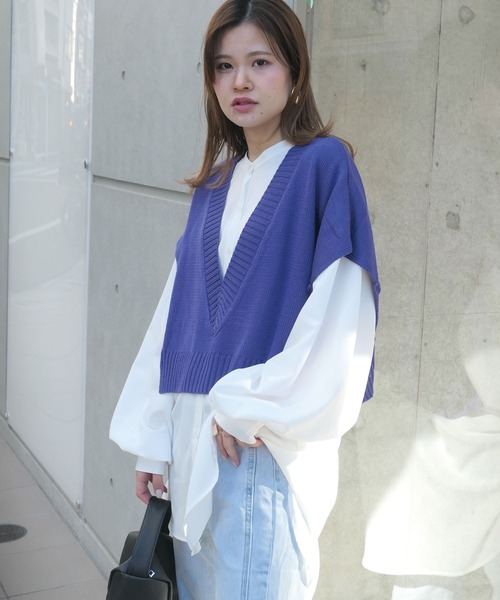 CORNERS（コーナーズ）の「深Vネックベスト（ベスト・レディース・ブラック/ベージュ系その他/グリーン/パープル/ダークグリーン/ピンク/オレンジ・M）」の5枚目の写真