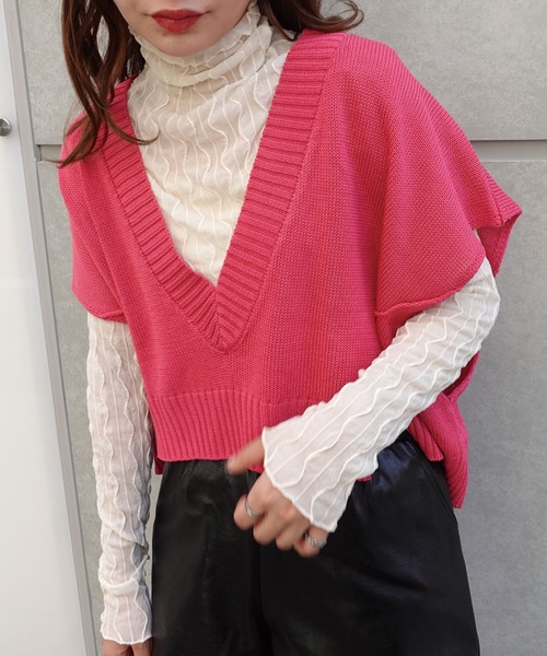 CORNERS（コーナーズ）の「深Vネックベスト（ベスト・レディース・ブラック/ベージュ系その他/グリーン/パープル/ダークグリーン/ピンク/オレンジ・M）」の6枚目の写真