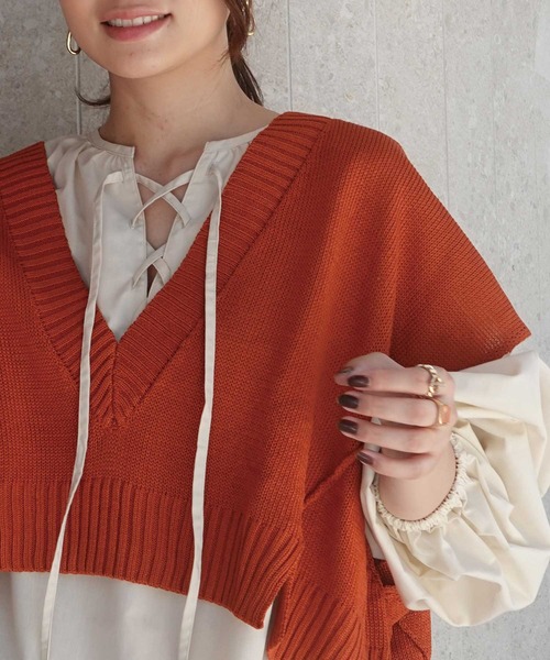 CORNERS（コーナーズ）の「深Vネックベスト（ベスト・レディース・ブラック/ベージュ系その他/グリーン/パープル/ダークグリーン/ピンク/オレンジ・M）」の7枚目の写真