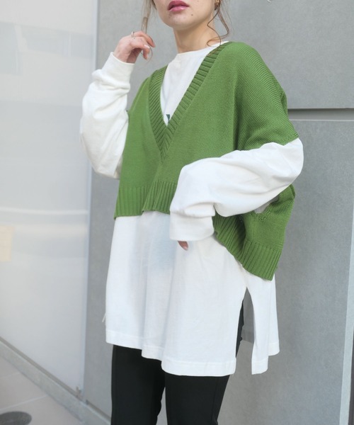 CORNERS（コーナーズ）の「深Vネックベスト（ベスト・レディース・ブラック/ベージュ系その他/グリーン/パープル/ダークグリーン/ピンク/オレンジ・M）」の13枚目の写真