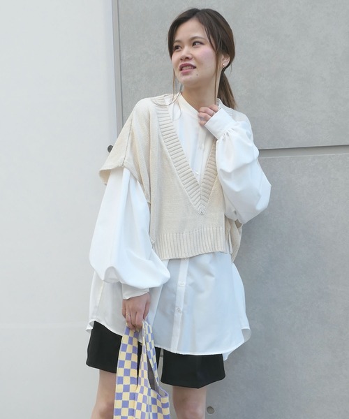 CORNERS（コーナーズ）の「深Vネックベスト（ベスト・レディース・ブラック/ベージュ系その他/グリーン/パープル/ダークグリーン/ピンク/オレンジ・M）」の9枚目の写真