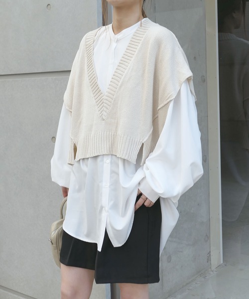 CORNERS（コーナーズ）の「深Vネックベスト（ベスト・レディース・ブラック/ベージュ系その他/グリーン/パープル/ダークグリーン/ピンク/オレンジ・M）」の10枚目の写真