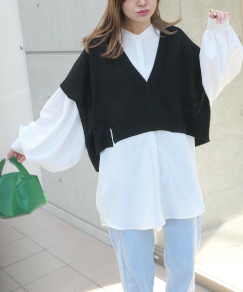 CORNERS（コーナーズ）の「深Vネックベスト（ベスト・レディース・ブラック/ベージュ系その他/グリーン/パープル/ダークグリーン/ピンク/オレンジ・M）」の12枚目の写真