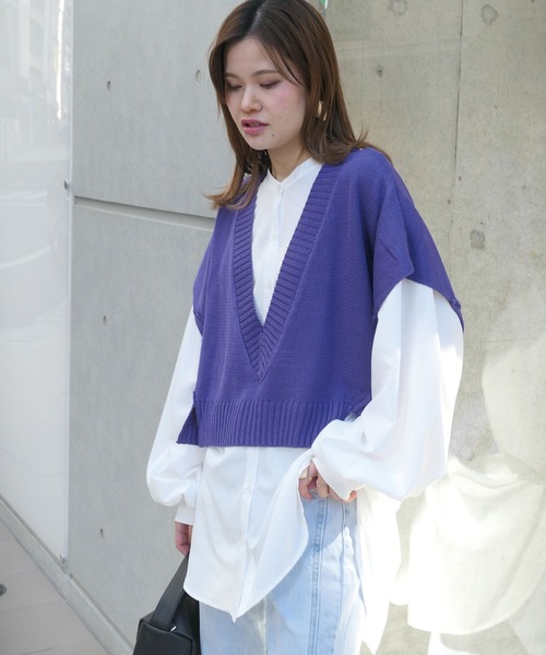 CORNERS（コーナーズ）の「深Vネックベスト（ベスト・レディース・ブラック/ベージュ系その他/グリーン/パープル/ダークグリーン/ピンク/オレンジ・M）」の14枚目の写真