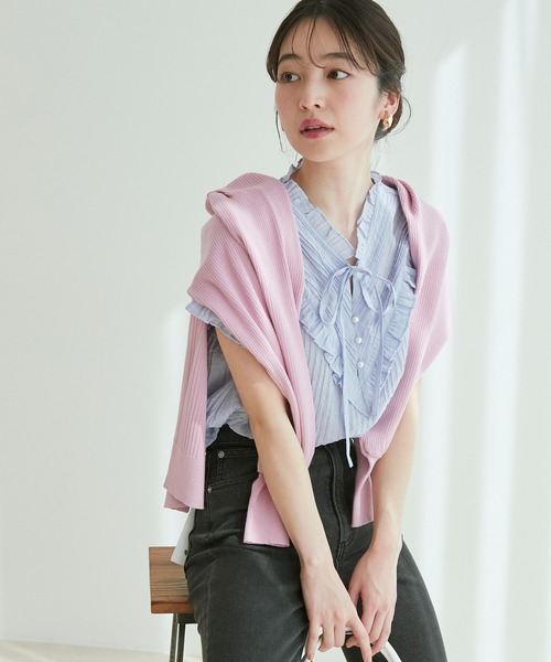 vis-`a-vis（ビサビ）の「【WEB限定】【追加生産】ピンタックフリルブラウス（シャツ/ブラウス・レディース・ブラック/オリーブ/ラベンダー/キナリ・FREE）」の10枚目の写真