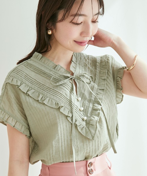 vis-`a-vis（ビサビ）の「【WEB限定】【追加生産】ピンタックフリルブラウス（シャツ/ブラウス・レディース・ブラック/オリーブ/ラベンダー/キナリ・FREE）」の14枚目の写真