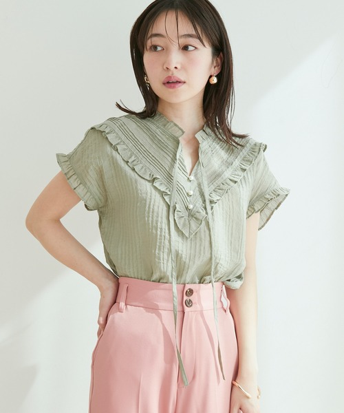 vis-`a-vis（ビサビ）の「【WEB限定】【追加生産】ピンタックフリルブラウス（シャツ/ブラウス・レディース・ブラック/オリーブ/ラベンダー/キナリ・FREE）」の15枚目の写真
