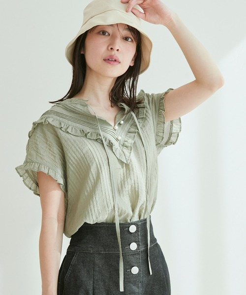 vis-`a-vis（ビサビ）の「【WEB限定】【追加生産】ピンタックフリルブラウス（シャツ/ブラウス・レディース・ブラック/オリーブ/ラベンダー/キナリ・FREE）」の17枚目の写真