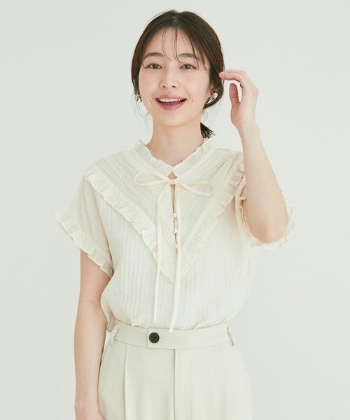 vis-`a-vis（ビサビ）の「【WEB限定】【追加生産】ピンタックフリルブラウス（シャツ/ブラウス・レディース・ブラック/オリーブ/ラベンダー/キナリ・FREE）」の19枚目の写真
