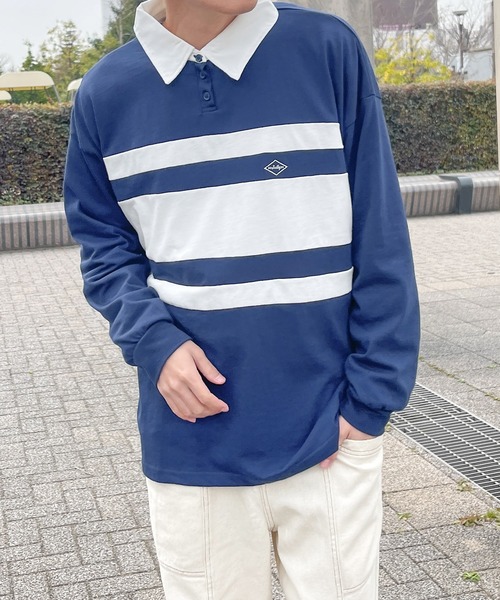 PairPair（ペアペア）の「ラガーポロシャツ(ユニセックス)（シャツ/ブラウス・メンズ・ネイビー/オフホワイト/イエロー・フリー）」の3枚目の写真