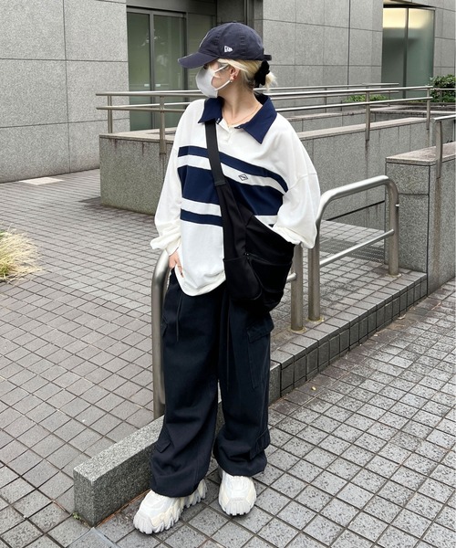 PairPair（ペアペア）の「ラガーポロシャツ(ユニセックス)（シャツ/ブラウス・メンズ・ネイビー/オフホワイト/イエロー・フリー）」の5枚目の写真