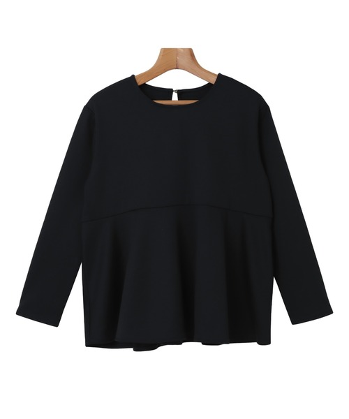 andme(アンドミー)の「きれいめポンチ長袖ペプラムフレアトップス(Tシャツ/カットソー・レディース・ブラック/ネイビー/オフホワイト/ブルーグレー/グレイッシュベージュ・M/L)」の17枚目の写真