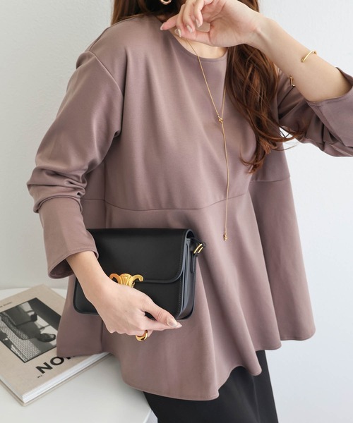 René ラベンダー色ペプラム長袖トップス34⭐️極美品⭐️ セール】きれいめポンチ長袖ペプラムフレアトップス（Tシャツ