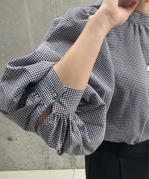 y/m by misato（イムバイミサト）の「ギンガムチェック7分袖ボリュームブラウス（シャツ/ブラウス・レディース・グレー/ブラック・FREE）」の16枚目の写真