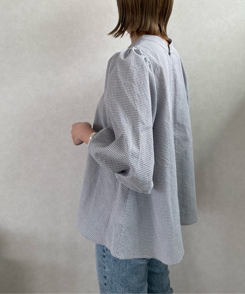 y/m by misato（イムバイミサト）の「ギンガムチェック7分袖ボリュームブラウス（シャツ/ブラウス・レディース・グレー/ブラック・FREE）」の4枚目の写真