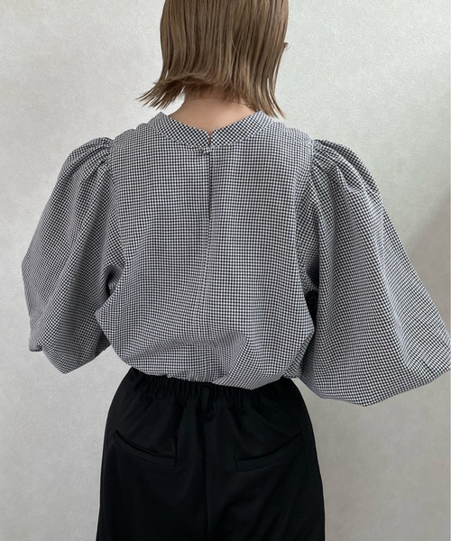 y/m by misato（イムバイミサト）の「ギンガムチェック7分袖ボリュームブラウス（シャツ/ブラウス・レディース・グレー/ブラック・FREE）」の9枚目の写真