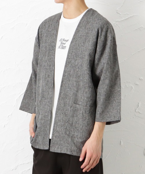 Mac-House(マックハウス)の「七分袖布帛カーディガン+半袖Tシャツ セット アンサンブル(カーディガン/ボレロ・メンズ・グレー/ネイビー/ブラック・L/M)」の6枚目の写真