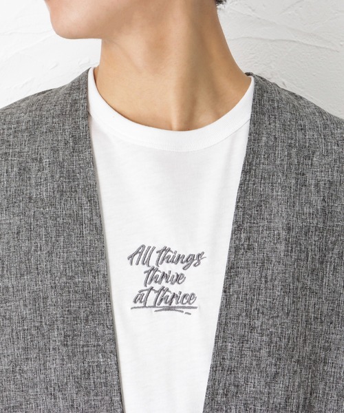Mac-House(マックハウス)の「七分袖布帛カーディガン+半袖Tシャツ セット アンサンブル(カーディガン/ボレロ・メンズ・グレー/ネイビー/ブラック・L/M)」の11枚目の写真