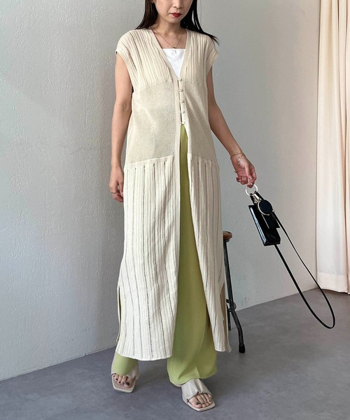 CAPRICIEUX LE'MAGE（カプリシューレマージュ）の「パネル編みジレワンピース（ワンピース・レディース・アイボリー/モカ・FREE）」の14枚目の写真