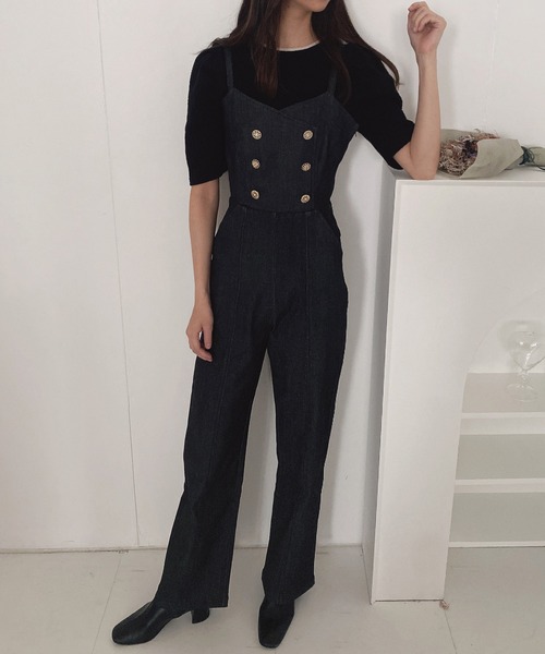 ADIRA（アディラ）の「ダブルボタンデニムサロペット（デニムパンツ・レディース・ブルー/ブラック・MEDIUM）」の2枚目の写真