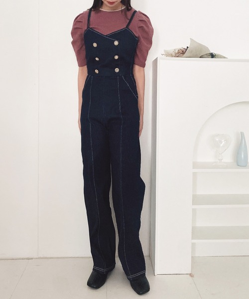 ADIRA（アディラ）の「ダブルボタンデニムサロペット（デニムパンツ・レディース・ブルー/ブラック・MEDIUM）」の12枚目の写真