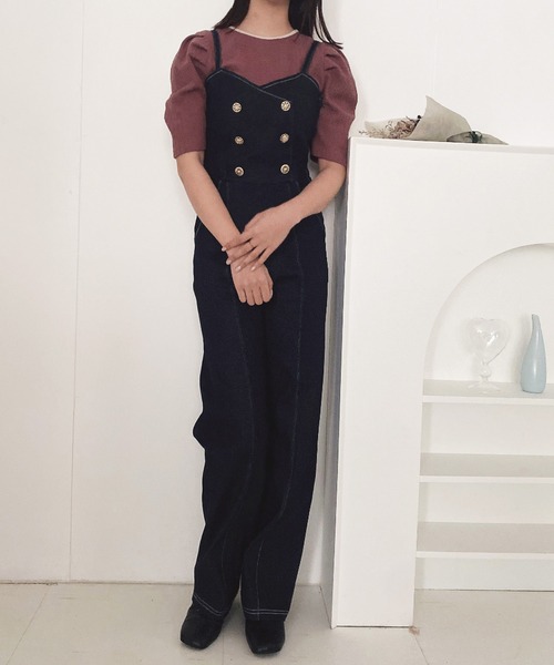 ADIRA（アディラ）の「ダブルボタンデニムサロペット（デニムパンツ・レディース・ブルー/ブラック・MEDIUM）」の5枚目の写真