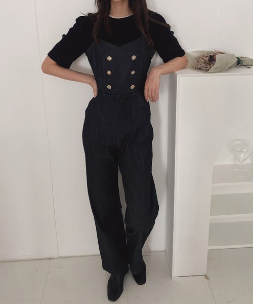 ADIRA（アディラ）の「ダブルボタンデニムサロペット（デニムパンツ・レディース・ブルー/ブラック・MEDIUM）」の10枚目の写真