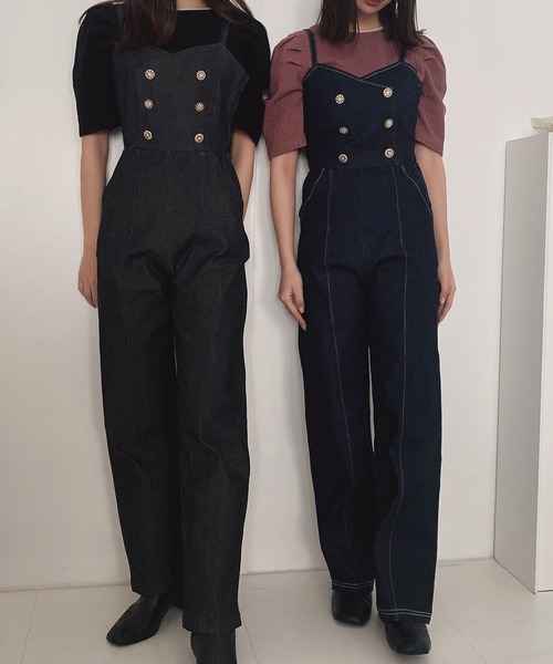 ADIRA（アディラ）の「ダブルボタンデニムサロペット（デニムパンツ・レディース・ブルー/ブラック・MEDIUM）」の9枚目の写真