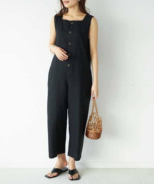 GeeRA（ジーラ）の「麻混オールインワン（つなぎ/オールインワン・レディース・ブラック/ベージュ・LARGE/MEDIUM）」の2枚目の写真