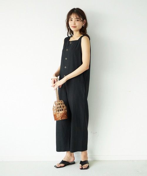 GeeRA（ジーラ）の「麻混オールインワン（つなぎ/オールインワン・レディース・ブラック/ベージュ・LARGE/MEDIUM）」の5枚目の写真