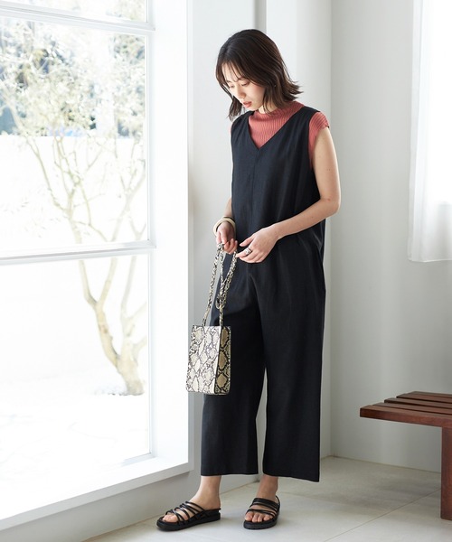 GeeRA（ジーラ）の「麻混オールインワン（つなぎ/オールインワン・レディース・ブラック/ベージュ・LARGE/MEDIUM）」の8枚目の写真