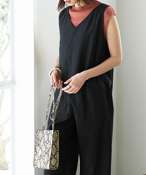 GeeRA（ジーラ）の「麻混オールインワン（つなぎ/オールインワン・レディース・ブラック/ベージュ・LARGE/MEDIUM）」の9枚目の写真