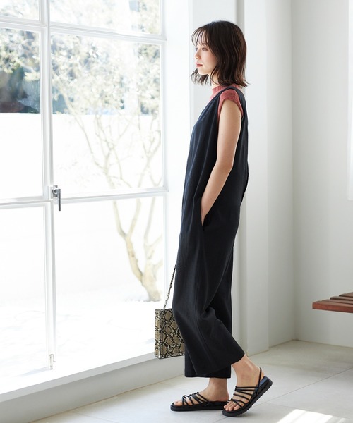 GeeRA（ジーラ）の「麻混オールインワン（つなぎ/オールインワン・レディース・ブラック/ベージュ・LARGE/MEDIUM）」の10枚目の写真
