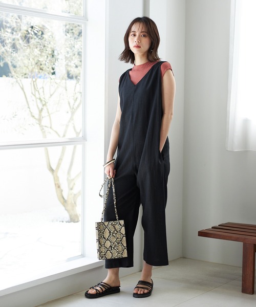 GeeRA（ジーラ）の「麻混オールインワン（つなぎ/オールインワン・レディース・ブラック/ベージュ・LARGE/MEDIUM）」の7枚目の写真