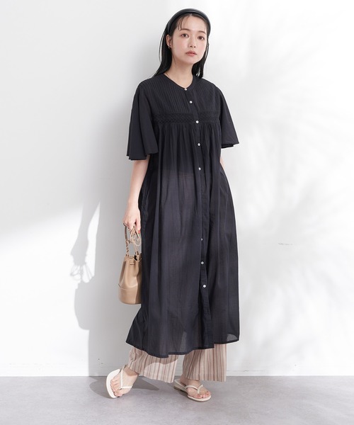 earth music&ecology（アースミュージックアンドエコロジー）の「レースピンタック ワンピース（ワンピース・レディース・ブラック/オフホワイト/サックスブルー・FREE）」の3枚目の写真