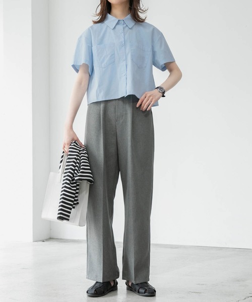 BONLECILL（ボンルシール）の「クロップドハーフスリーブシャツ（シャツ/ブラウス・レディース・オフホワイト/ブルー/ブルー系/ブラック系/ブルー系1/ネイビー系/オレンジ系/ピンク/ブラック系2/イエロー・FREE）」の19枚目の写真