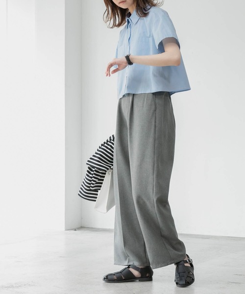 BONLECILL（ボンルシール）の「クロップドハーフスリーブシャツ（シャツ/ブラウス・レディース・オフホワイト/ブルー/ブルー系/ブラック系/ブルー系1/ネイビー系/オレンジ系/ピンク/ブラック系2/イエロー・FREE）」の21枚目の写真